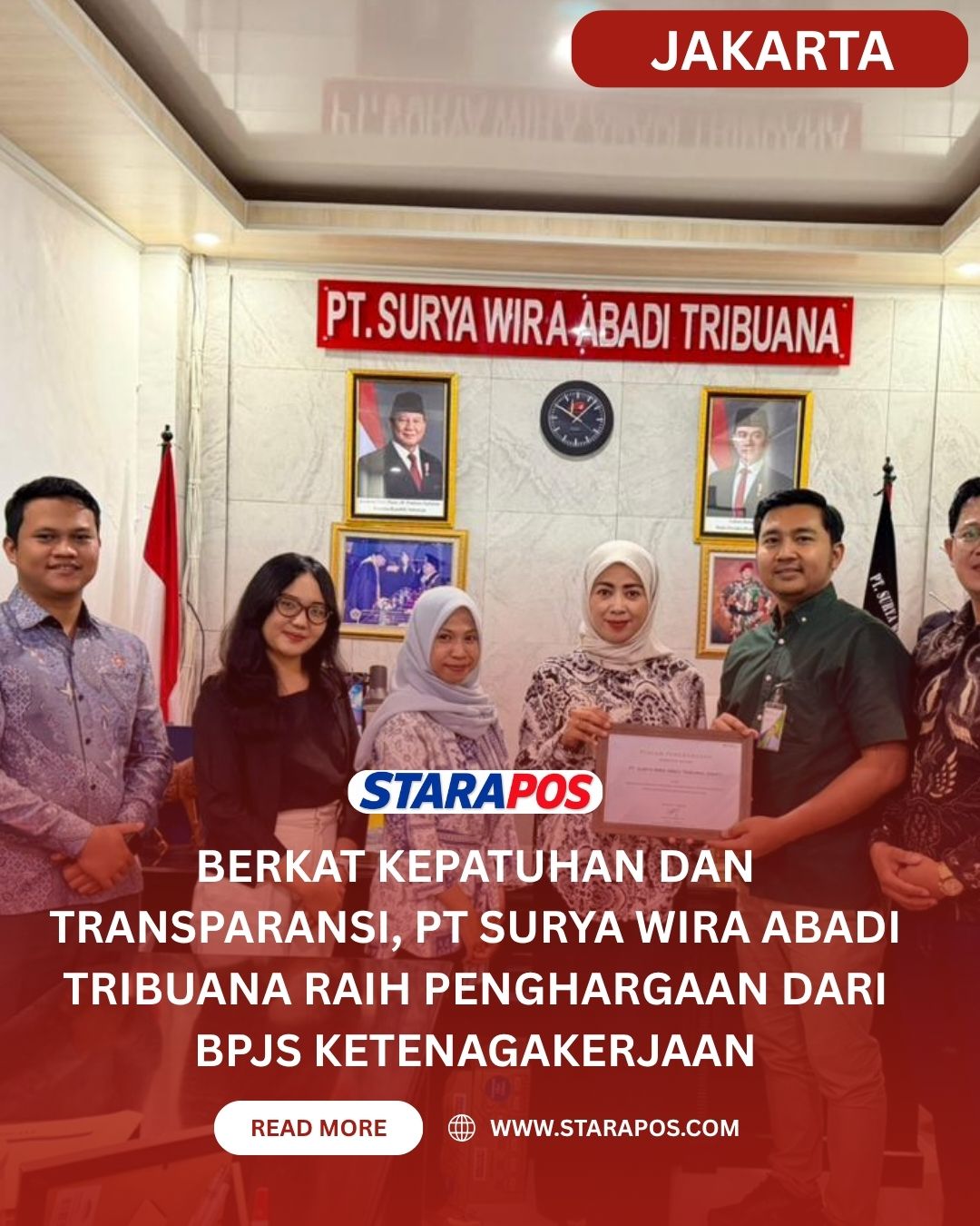 Berkat Kepatuhan dan Transparansi, PT Surya Wira Abadi Tribuana Raih Penghargaan dari BPJS Ketenagakerjaan
